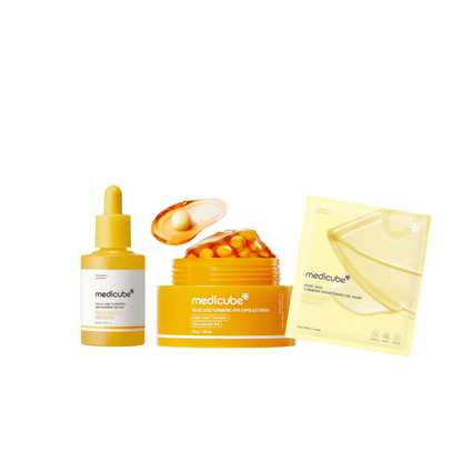 Rutina Iluminadora Kojic Acid Turmeric Medicube: Sérum + Crema + Mascarilla
