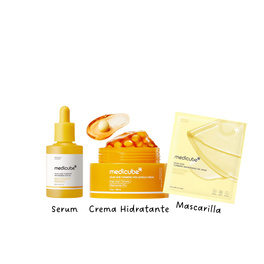 Rutina Iluminadora Kojic Acid Turmeric Medicube: Sérum + Crema + Mascarilla
